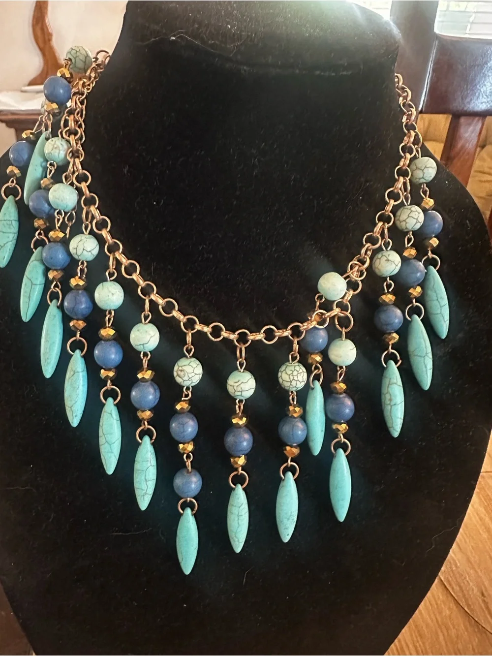 Boho Tribal Turquoise Dangle Necklace